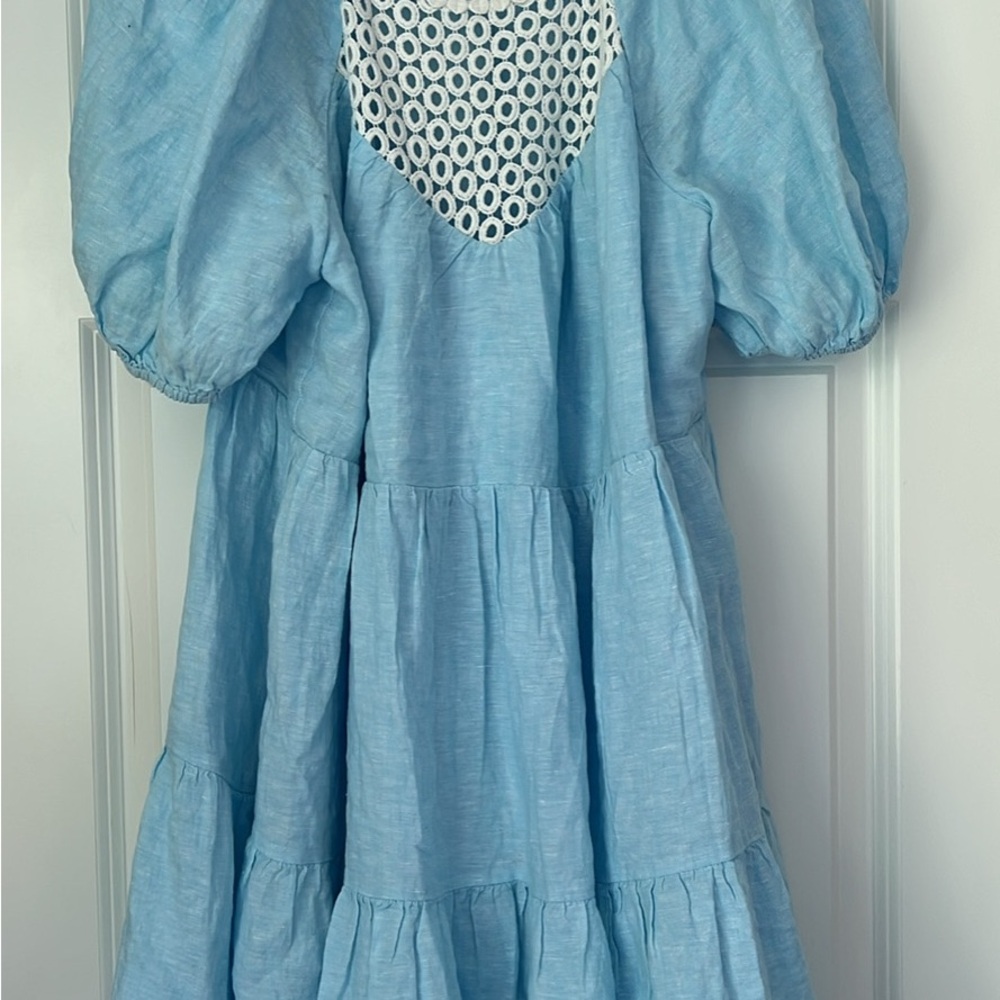 Lilly Pulitzer Blue Dress with White Lace cutouts, worn once! Size 16